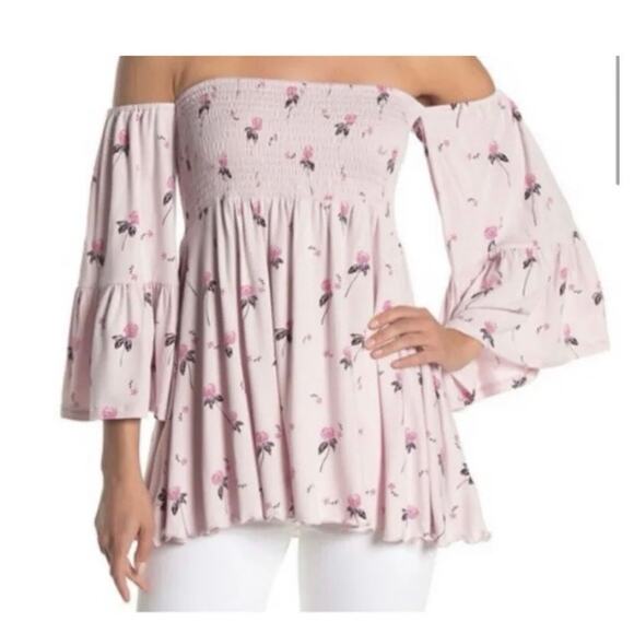 Free People Floral Lana Off the Shoulder Pink Top Medium - Picture 1 of 8